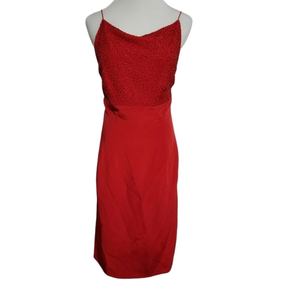 Frank Fiore Silk Embellished Red Evening Red Mini Dress - Picture 2 of 6